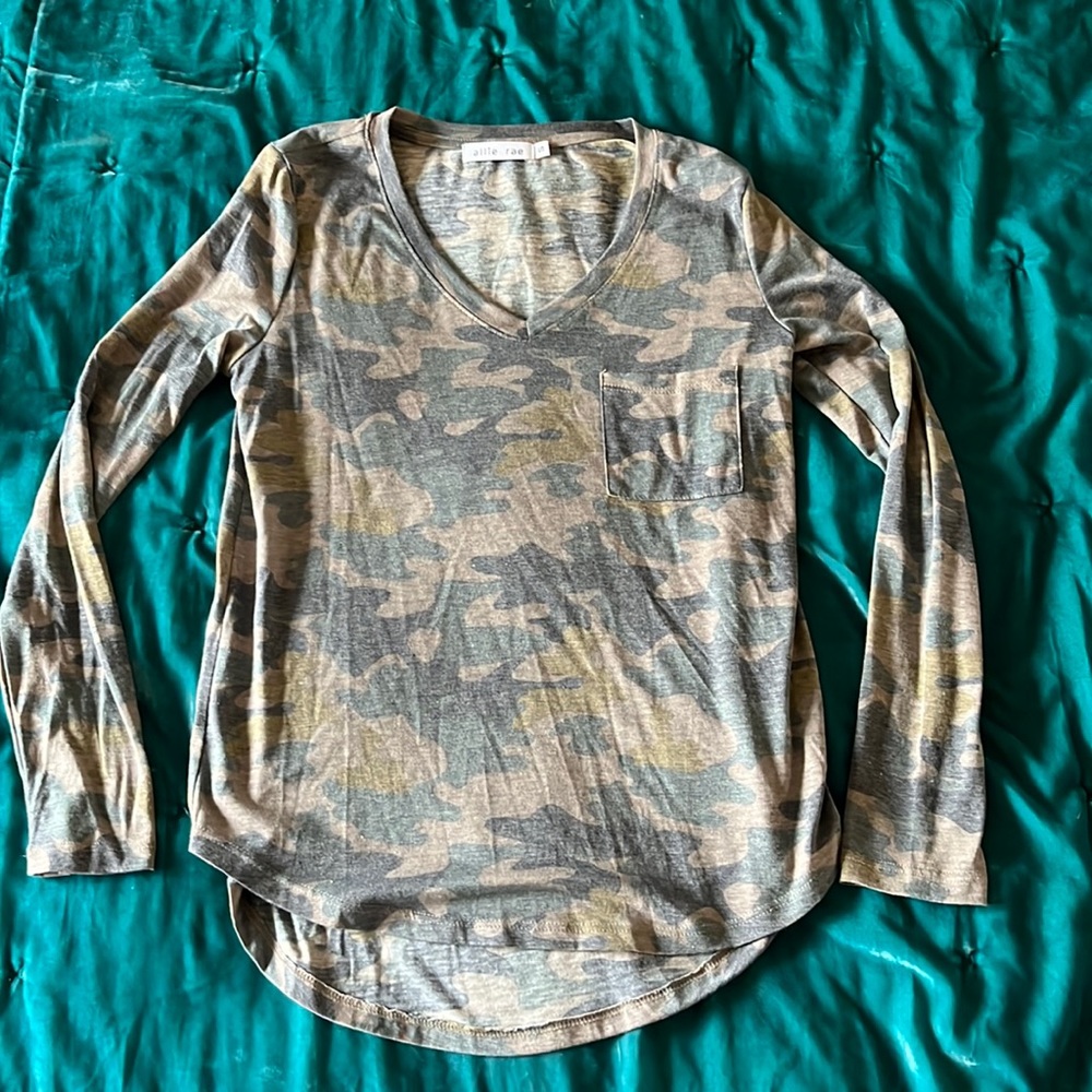 Lightweight camo long sleeve shirt. Originally from Apricot Lane.